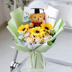 Bouquet Ourson Blanc & Tournesol au Crochet