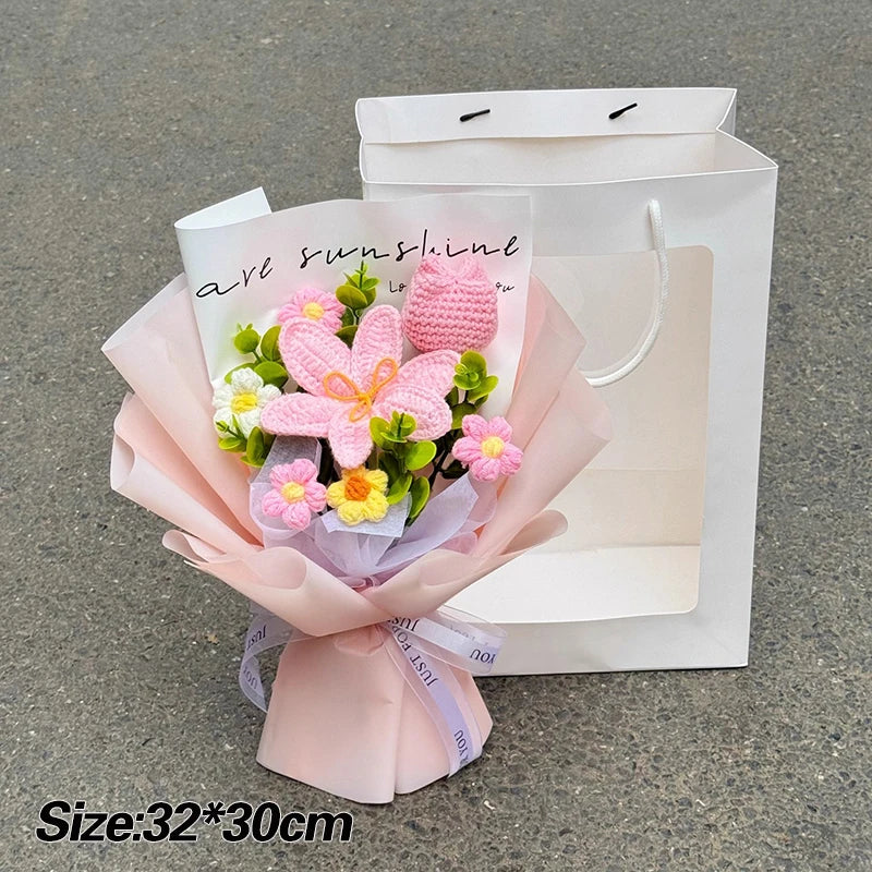 Bouquet de Fleurs au Crochet avec Sac de Rangement