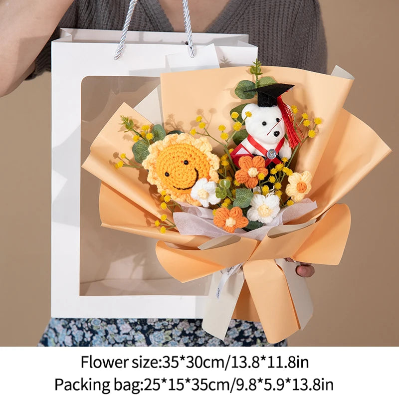 Bouquet Ourson Blanc & Tournesol au Crochet