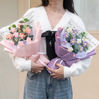 Bouquet de Fleurs Pompons au Crochet avec Sac Cadeau