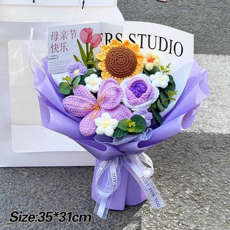 Bouquet de Fleurs au Crochet avec Sac de Rangement