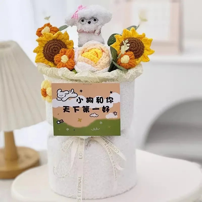 Bouquet de Tournesols au Crochet en Sac Cadeau