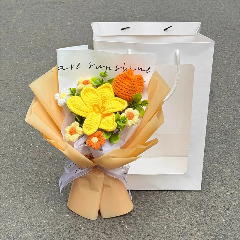 Bouquet Ourson Crochet en Écrin Transparent