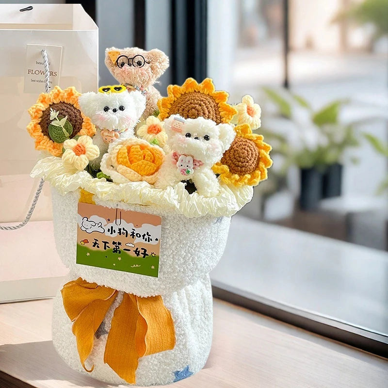 Bouquet Ourson Crochet en Écrin Transparent