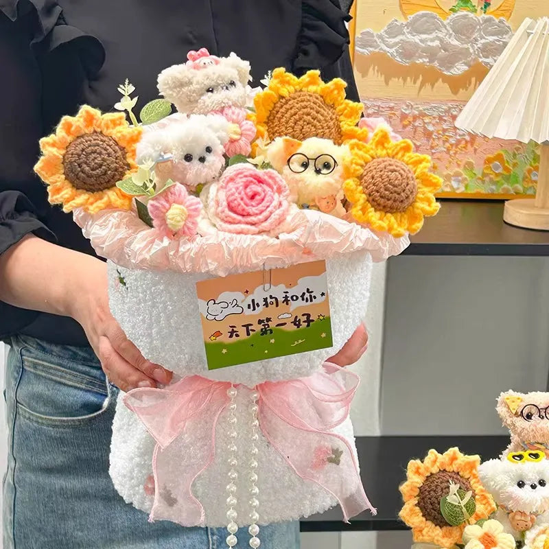 Bouquet Ourson Crochet en Écrin Transparent
