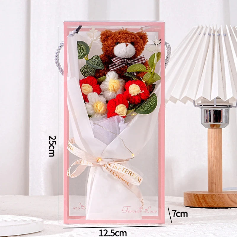 Bouquet Ourson Crochet en Écrin Transparent