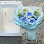 Bouquet de Roses au Crochet en Sac Cadeau – Rose, Bleu, Violet & Rouge