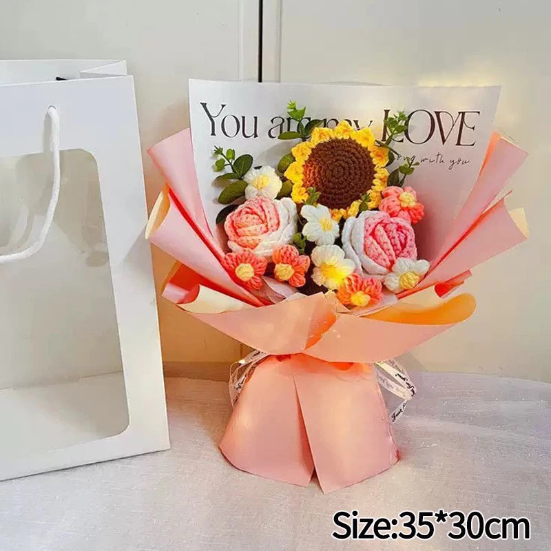 Bouquet de Fleurs au Crochet avec Sac de Rangement
