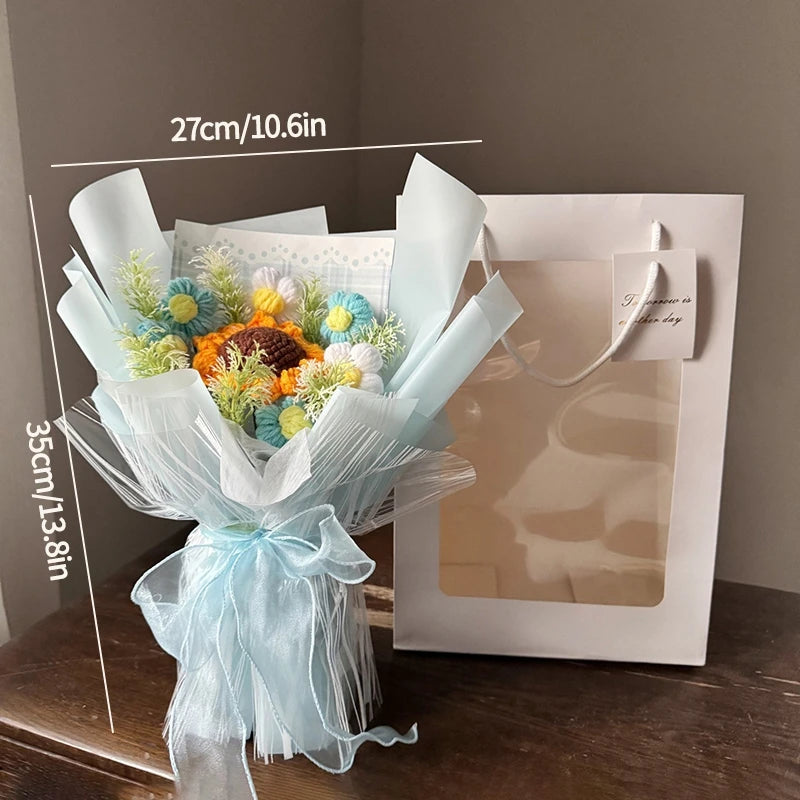 Bouquet de Fleurs Pompons au Crochet avec Sac Cadeau