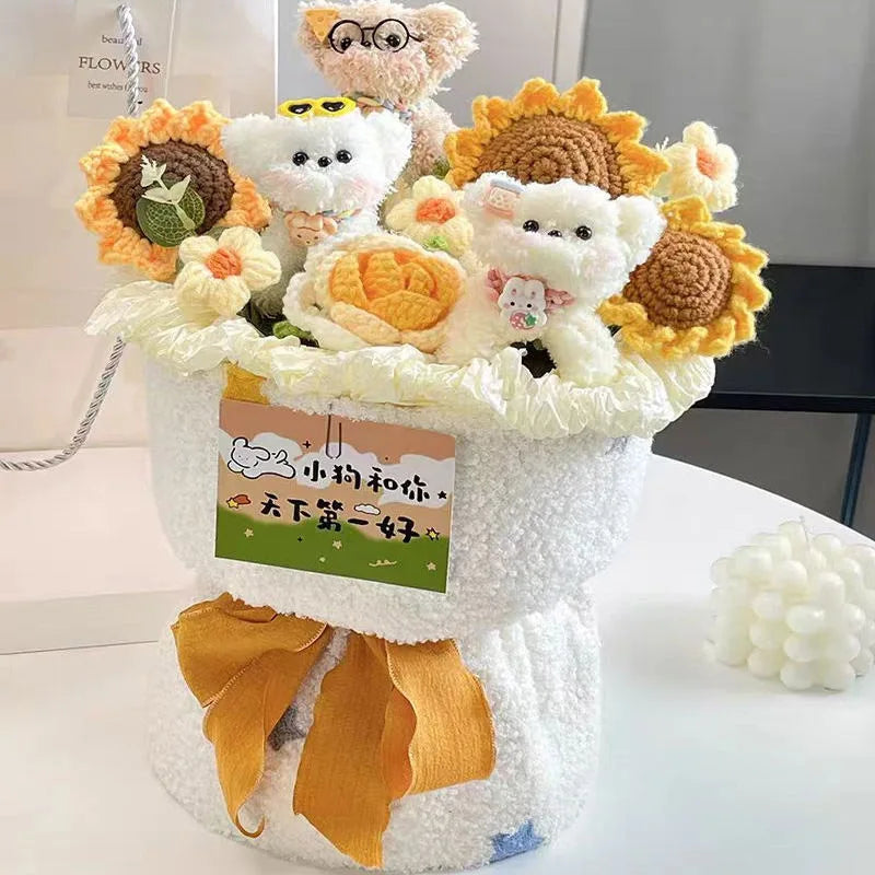 Bouquet Ourson Crochet en Écrin Transparent