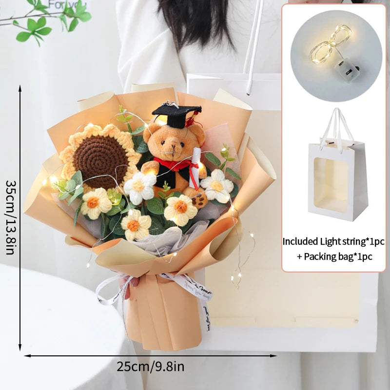 Bouquet Ourson Blanc & Tournesol au Crochet
