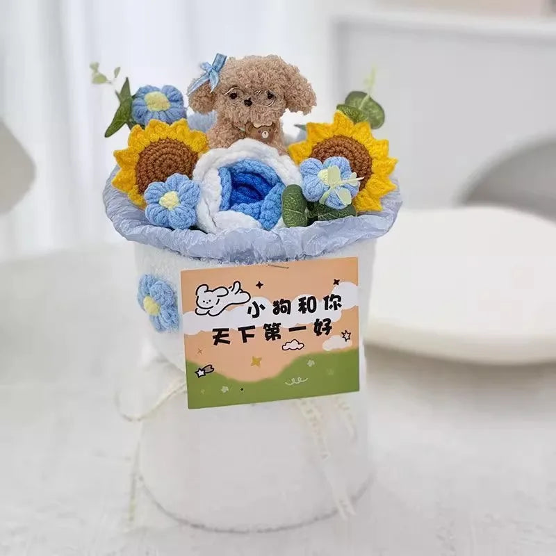 Bouquet de Roses au Crochet en Sac Cadeau – Rose, Bleu, Violet & Rouge