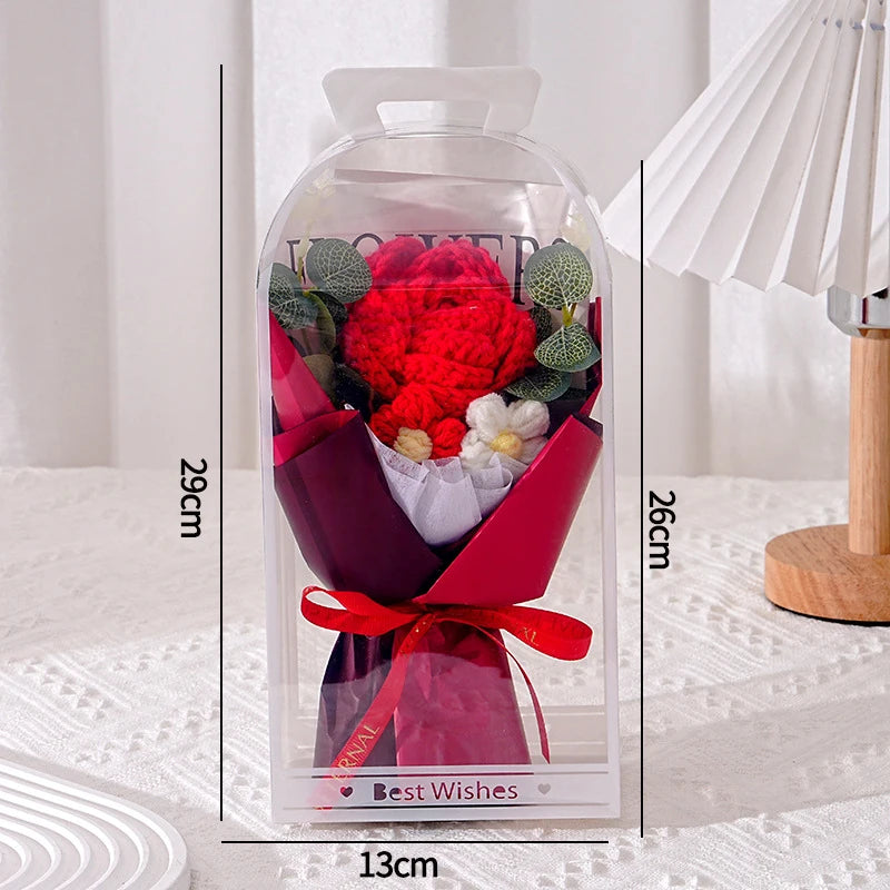 Bouquet Ourson Crochet en Écrin Transparent