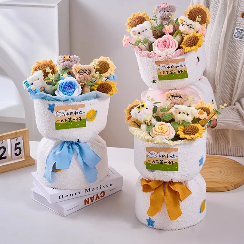 Bouquet Ourson Crochet en Écrin Transparent