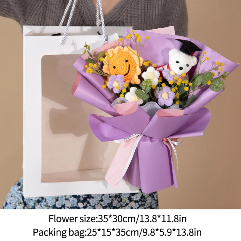 Bouquet Ourson Blanc & Tournesol au Crochet