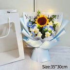 Bouquet de Roses au Crochet en Sac Cadeau – Rose, Bleu, Violet & Rouge