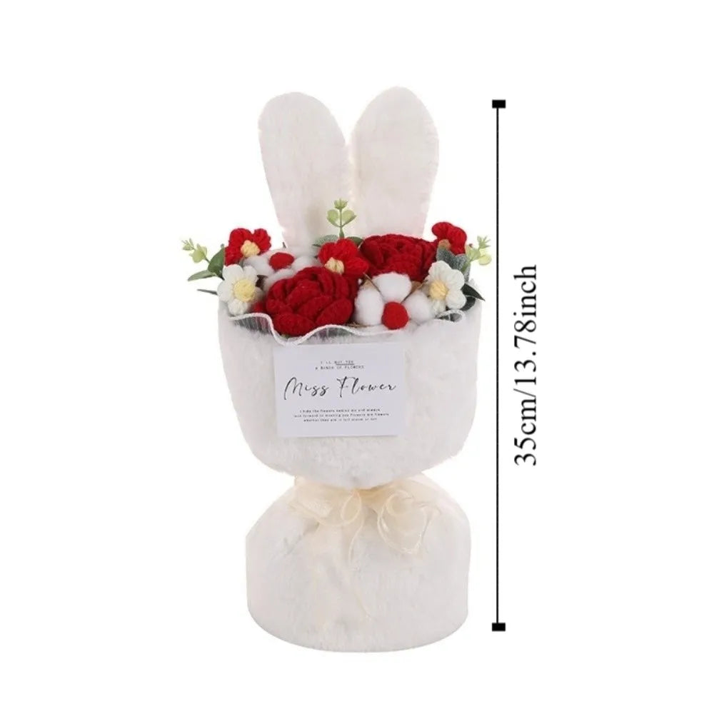 Bouquet Oreilles de Lapin Crochet avec Sac Cadeau – Rouge, Jaune, Bleu ou Rose