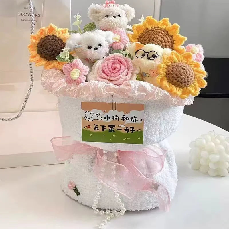 Bouquet Ourson Crochet en Écrin Transparent