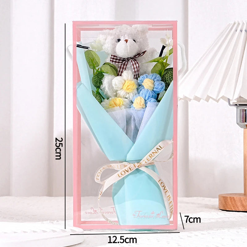 Bouquet Ourson Crochet en Écrin Transparent