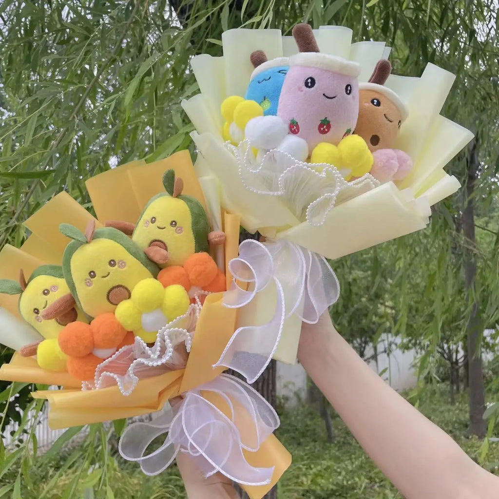 Bouquet peluche bubble tea et avocat kawaii - vue 1