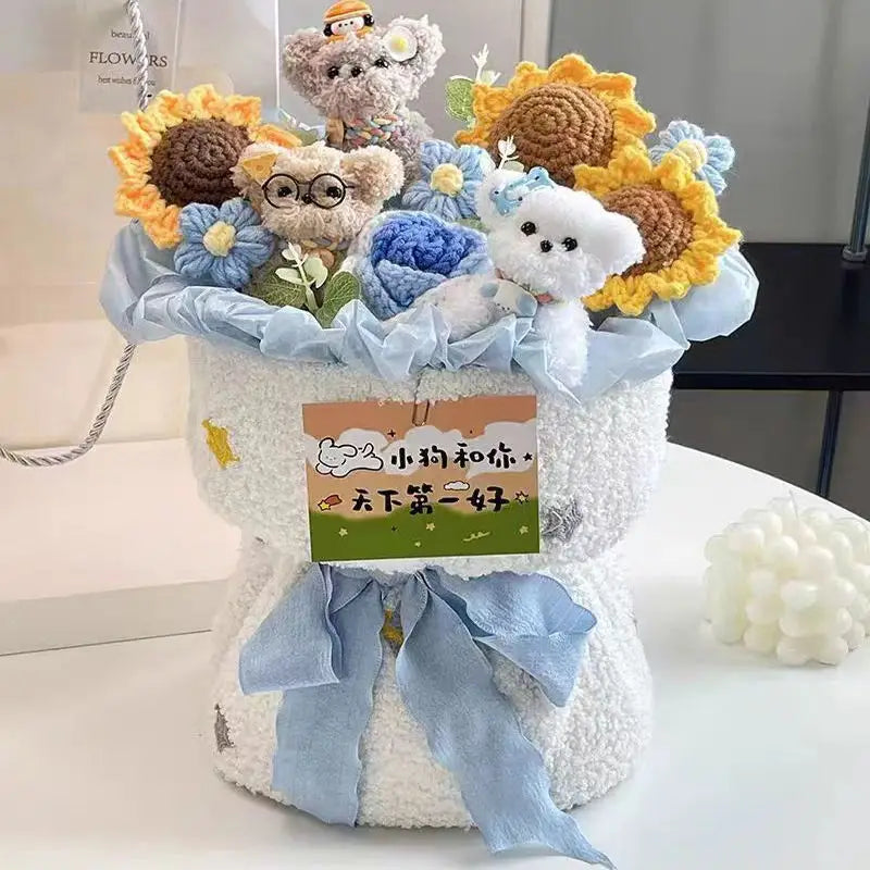 Bouquet Ourson Crochet en Écrin Transparent