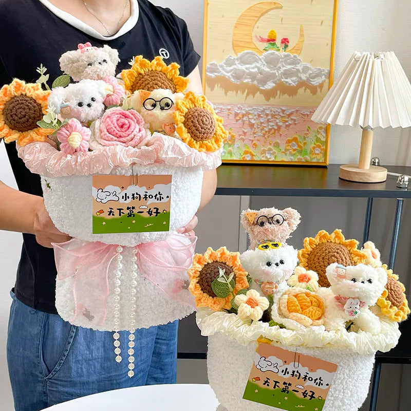 Bouquet Ourson Crochet en Écrin Transparent