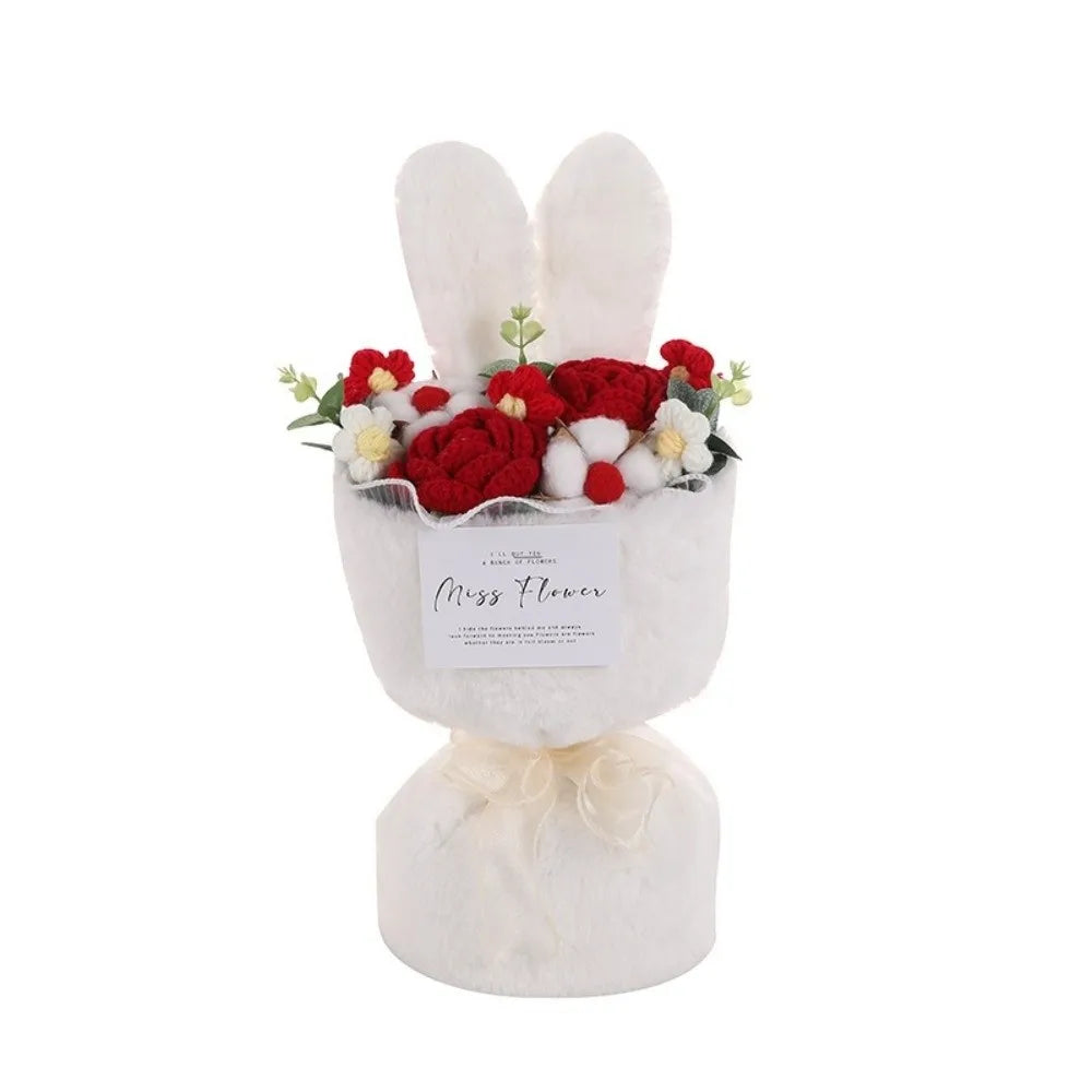 Bouquet Oreilles de Lapin Crochet avec Sac Cadeau – Rouge, Jaune, Bleu ou Rose