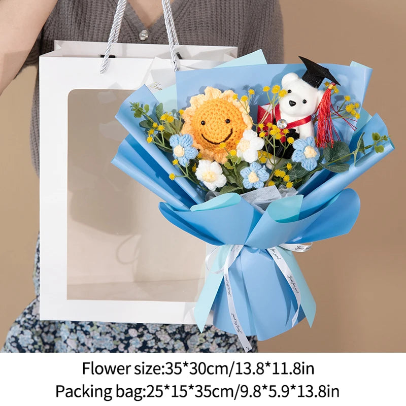 Bouquet Ourson Blanc & Tournesol au Crochet