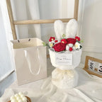 Bouquet Oreilles de Lapin Crochet avec Sac Cadeau – Rouge, Jaune, Bleu ou Rose