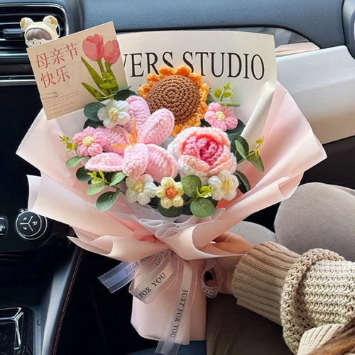 Bouquet de Fleurs au Crochet avec Sac de Rangement